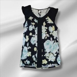 Elle Black Sheer Floral Sleeveless Button Down Top